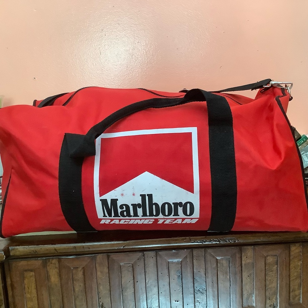 Marlboro Red Duffel Bag with Black Straps 20" x 12" x 10",